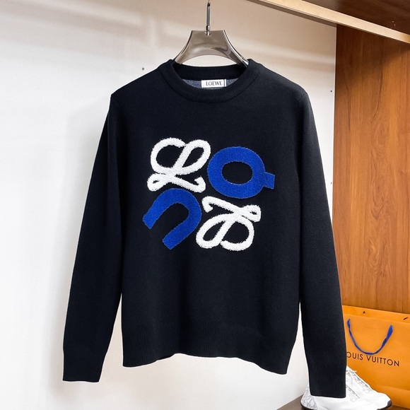 Loewe Black Crewneck Sweater with Blue and White Design - Picture 1 of 7